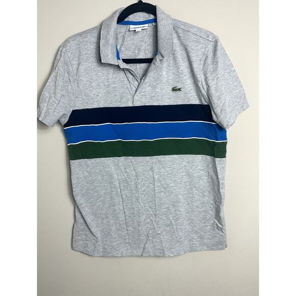 LACOSTE SPORT gray color stripe polo‎ size medium - Picture 2 of 10